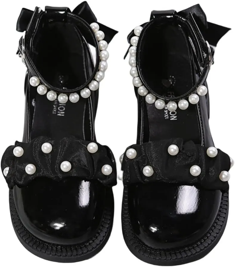 Girls Sparkly Ballet Flats Pearl Strap Princess Dance Shoe Kids Sequin Bowknot Party Dress Up Mary Jane Shoes