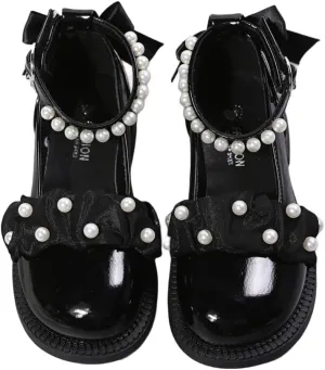 Girls Sparkly Ballet Flats Pearl Strap Princess Dance Shoe Kids Sequin Bowknot Party Dress Up Mary Jane Shoes