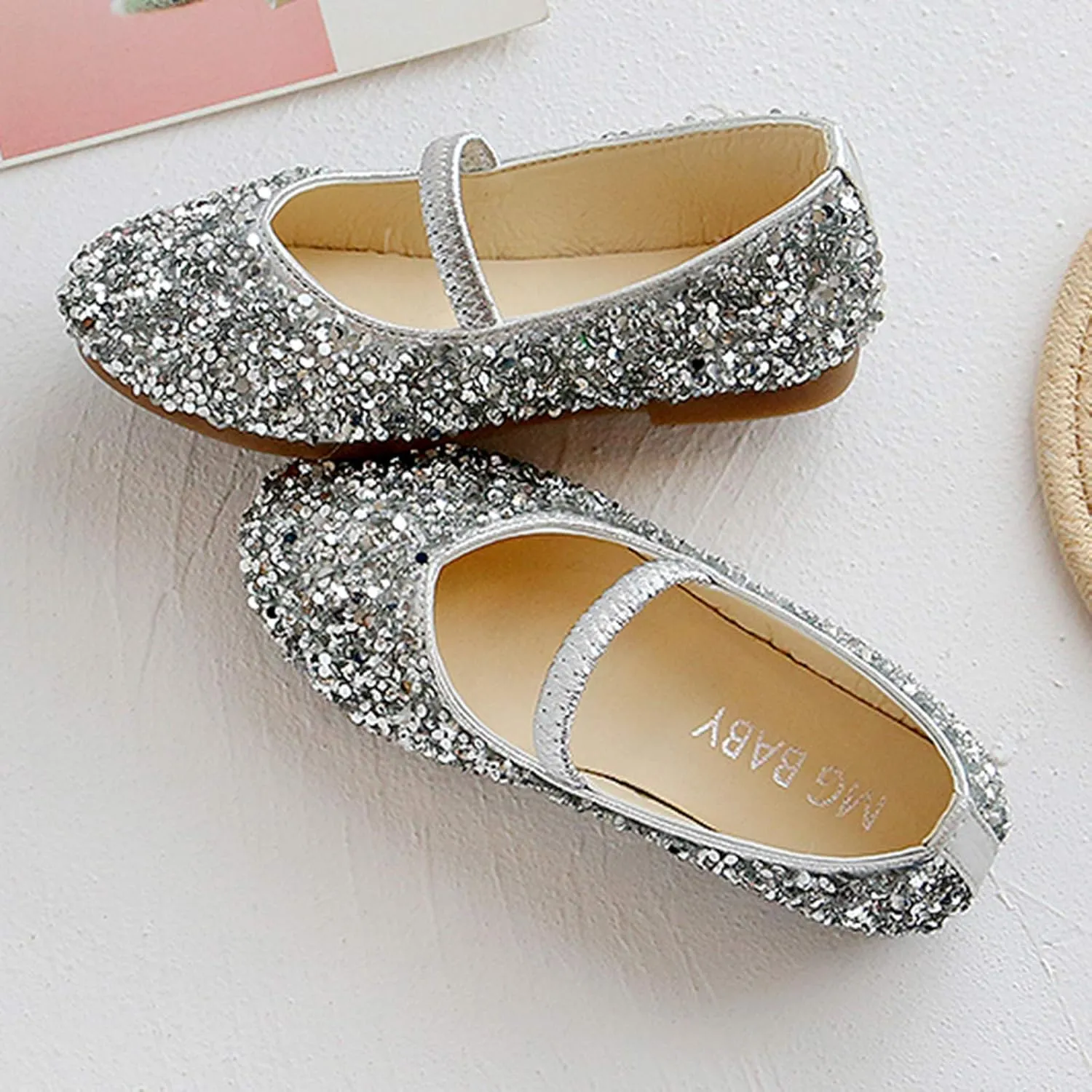 Girls Toddler Dress Princess Shoes Glitter Little/Big Kids Mary Jane Ballet Flat Low Heels for Party Wedding