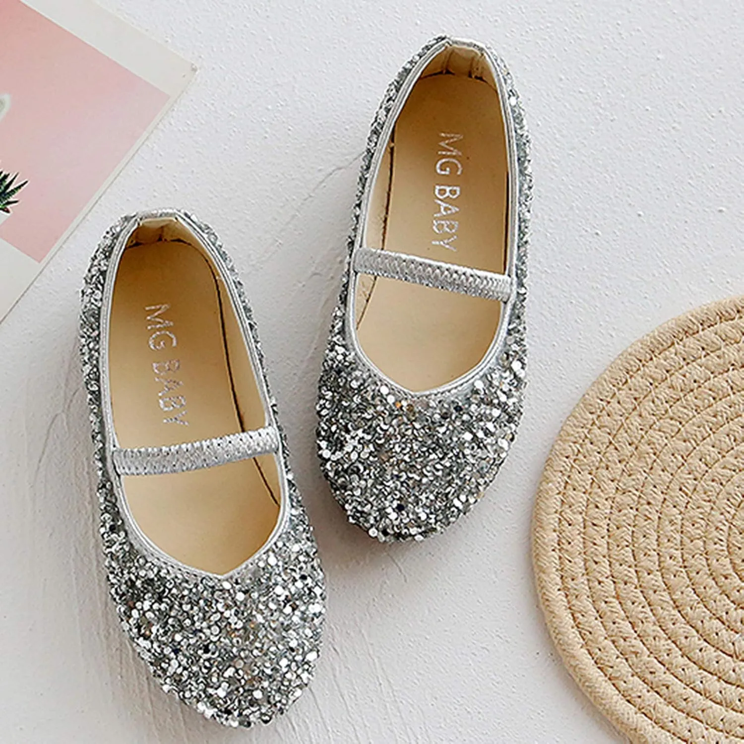Girls Toddler Dress Princess Shoes Glitter Little/Big Kids Mary Jane Ballet Flat Low Heels for Party Wedding