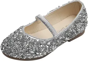 Girls Toddler Dress Princess Shoes Glitter Little/Big Kids Mary Jane Ballet Flat Low Heels for Party Wedding