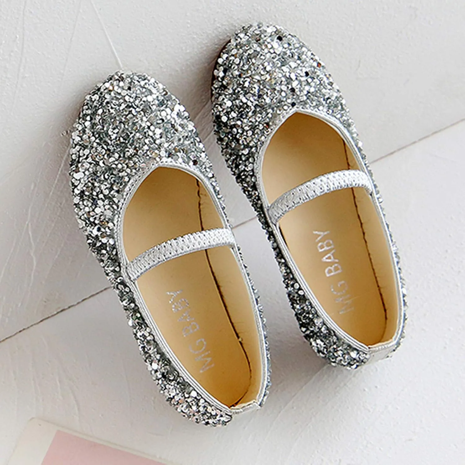 Girls Toddler Dress Princess Shoes Glitter Little/Big Kids Mary Jane Ballet Flat Low Heels for Party Wedding