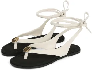Goiphrri Flat Sandals for Women Dressy Comfortable Soft Lace Up Strappy Sandals Round Toe Thong Sandals for Women Flip Flop Sandals Casual Fashion Cute Summer Beach