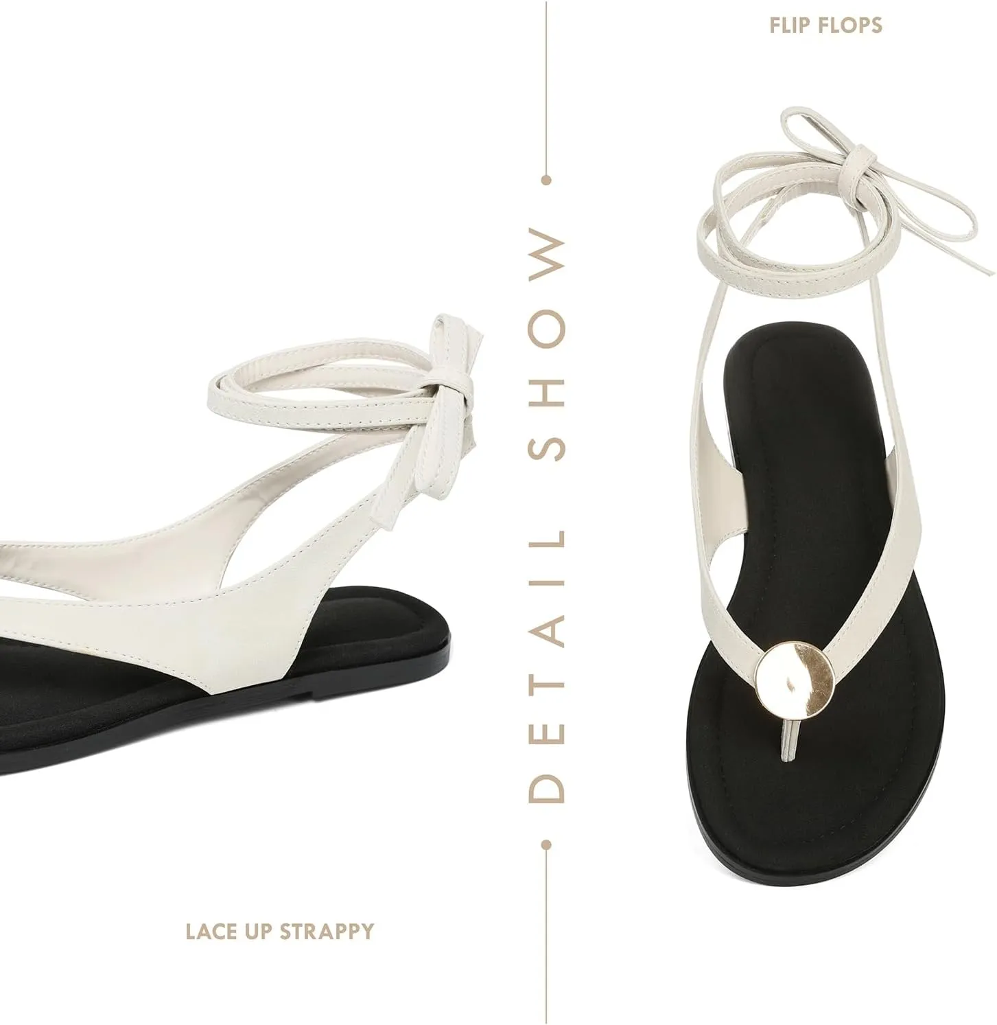 Goiphrri Flat Sandals for Women Dressy Comfortable Soft Lace Up Strappy Sandals Round Toe Thong Sandals for Women Flip Flop Sandals Casual Fashion Cute Summer Beach