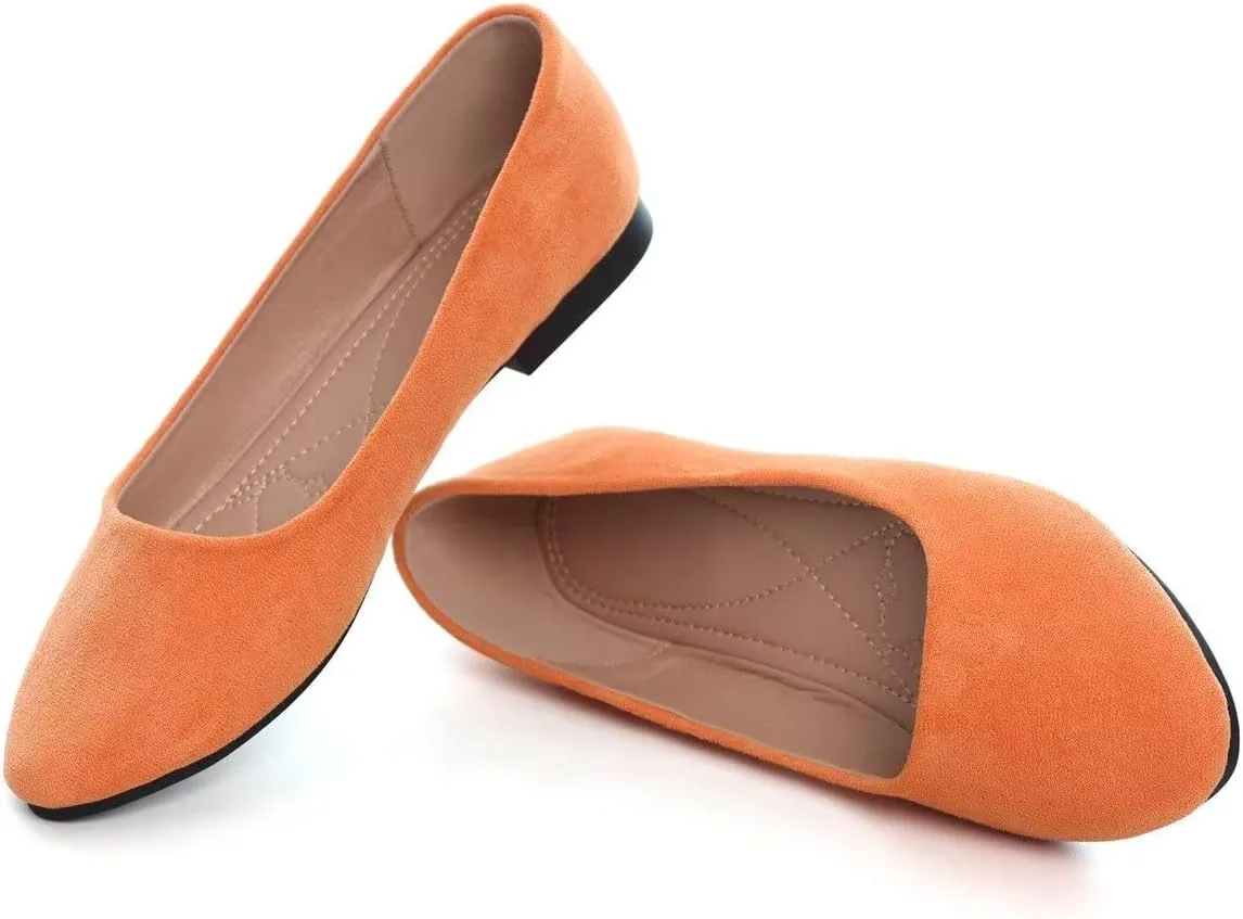 Hee grand Women Cute Slip-On Ballet Shoes Soft Solid Classic Round Toe Flats Comfort Lightweight Loafers Suede Dress Shoes