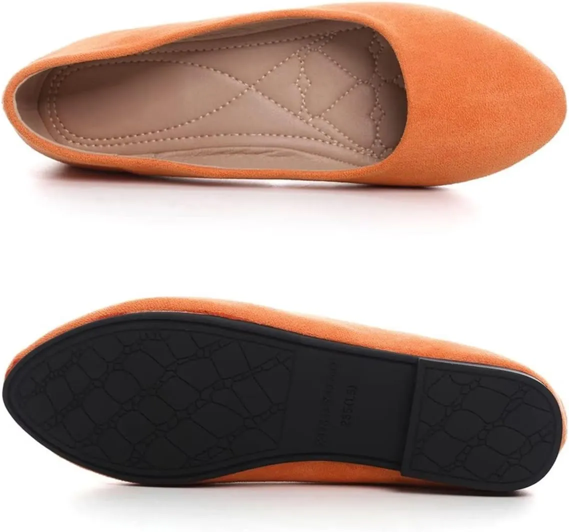 Hee grand Women Cute Slip-On Ballet Shoes Soft Solid Classic Round Toe Flats Comfort Lightweight Loafers Suede Dress Shoes