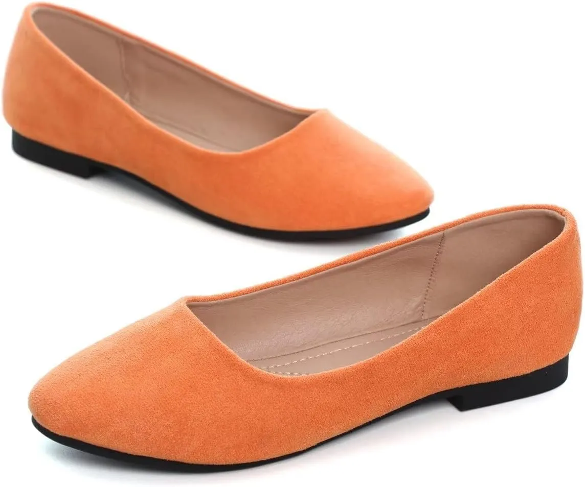 Hee grand Women Cute Slip-On Ballet Shoes Soft Solid Classic Round Toe Flats Comfort Lightweight Loafers Suede Dress Shoes