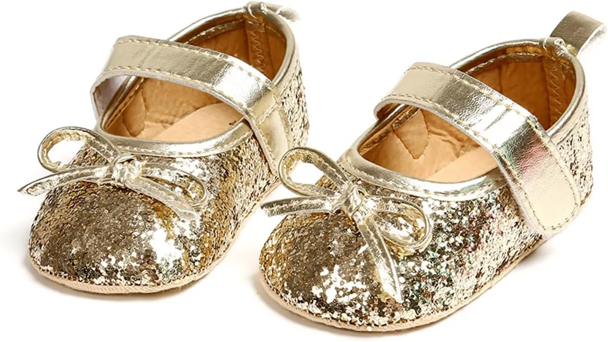 HONGTEYA Infant Baby Girls Mary Jane Flats Non Slip for Toddler First Walkers Soft Sole PU Leather Crib Shoes Sneaker Wedding Party Christmas Princess Dress Shoes Baby Moccasins Girls