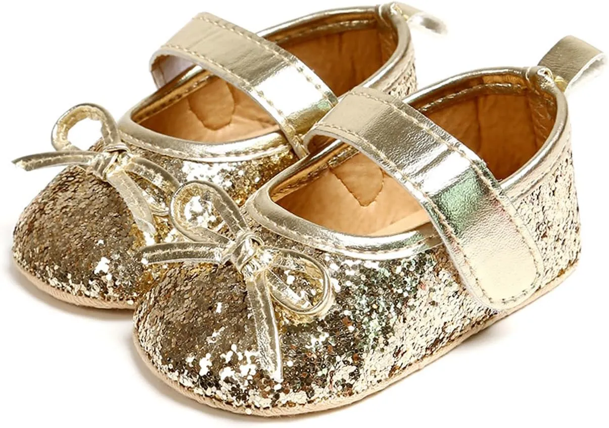 HONGTEYA Infant Baby Girls Mary Jane Flats Non Slip for Toddler First Walkers Soft Sole PU Leather Crib Shoes Sneaker Wedding Party Christmas Princess Dress Shoes Baby Moccasins Girls