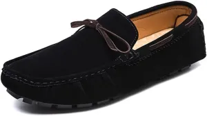 HOOENG Loafer Shoes for Men Vegan Leather Deck Shoes Stitching Details Suede Vamp Rubber Sole Flexible Lightweight Resistant Flat Heel Walking Slip on (Color : Black, Size : 12)