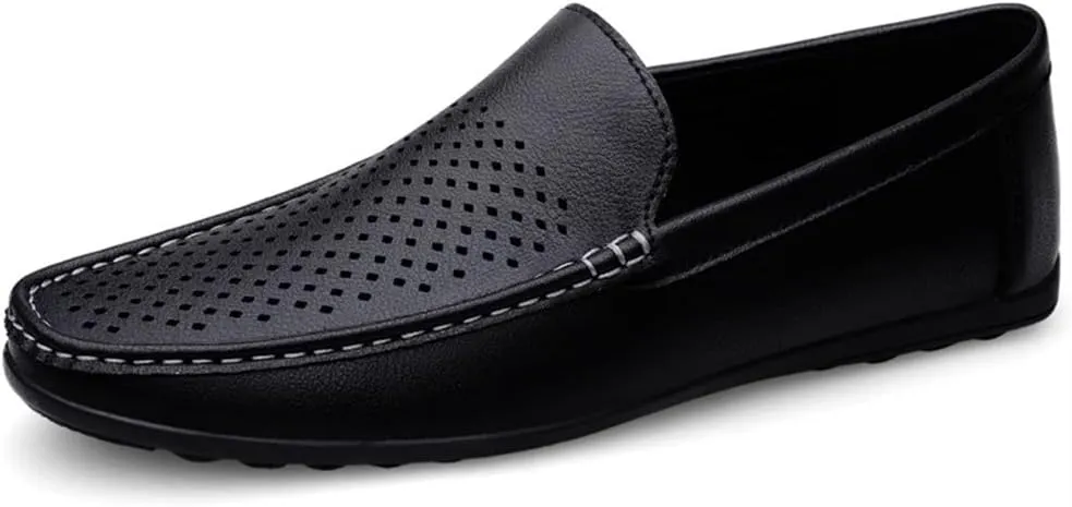 HOOENG Loafers for Men Moccasins Shoes Breathable Simple Vegan Leather Slip Resistant Flexible Flat Heel Wedding Slip-on