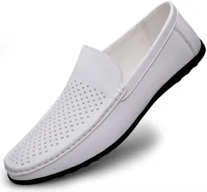 HOOENG Loafers for Men Moccasins Shoes Breathable Simple Vegan Leather Slip Resistant Flexible Flat Heel Wedding Slip-on
