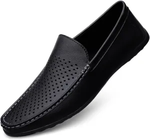 HOOENG Loafers for Men Moccasins Shoes Breathable Simple Vegan Leather Slip Resistant Flexible Flat Heel Wedding Slip-on