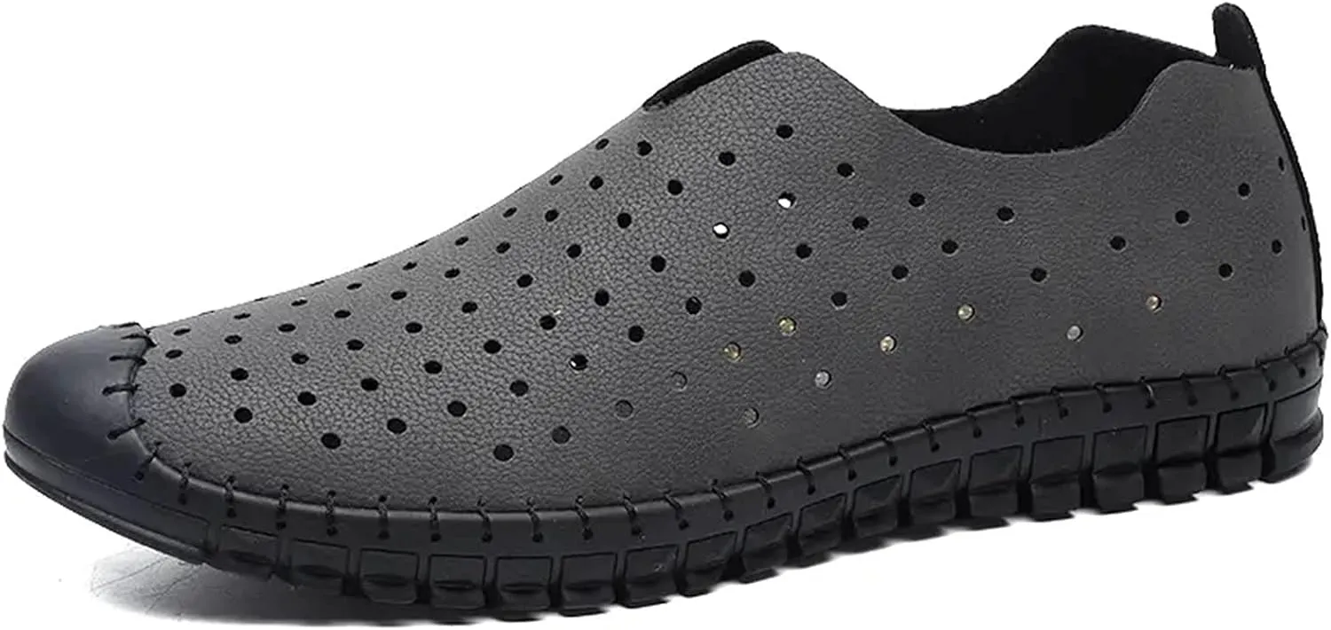 HOOENG Smoking Loafer Driving Moccasins for Men Round Toe Breathable Lightweight Loafer Shoes Vegan Leather Anti-Slip Flat Heel Lightweight Casual Slip On