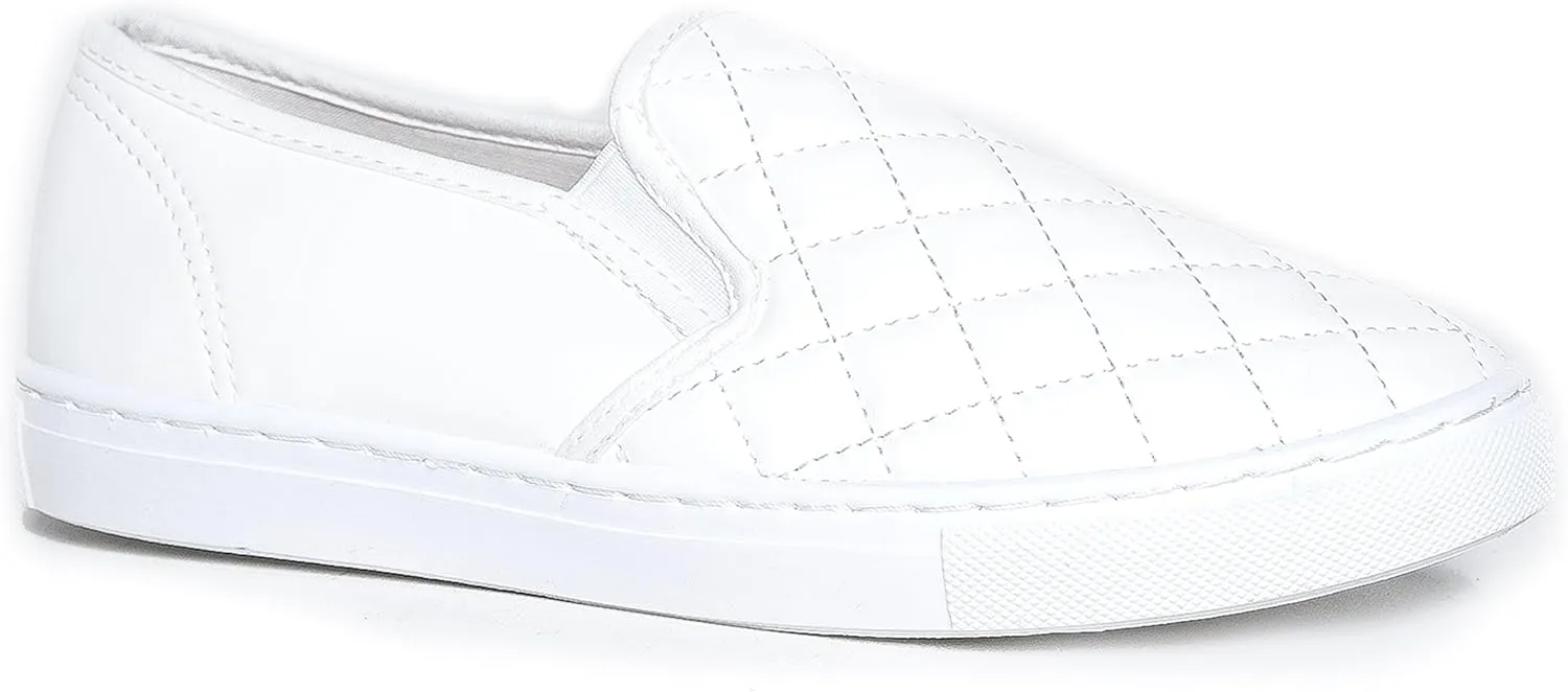 J. Adams Glimmer Sneakers for Women - Casual Glam Slip On Walking Shoes - White Quilted Vegan Leather - 6.5