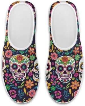 Jeiento Gothic Skull Slip On Shoes for Women Cozy Walking Shoes Fashion Travel Shoes
