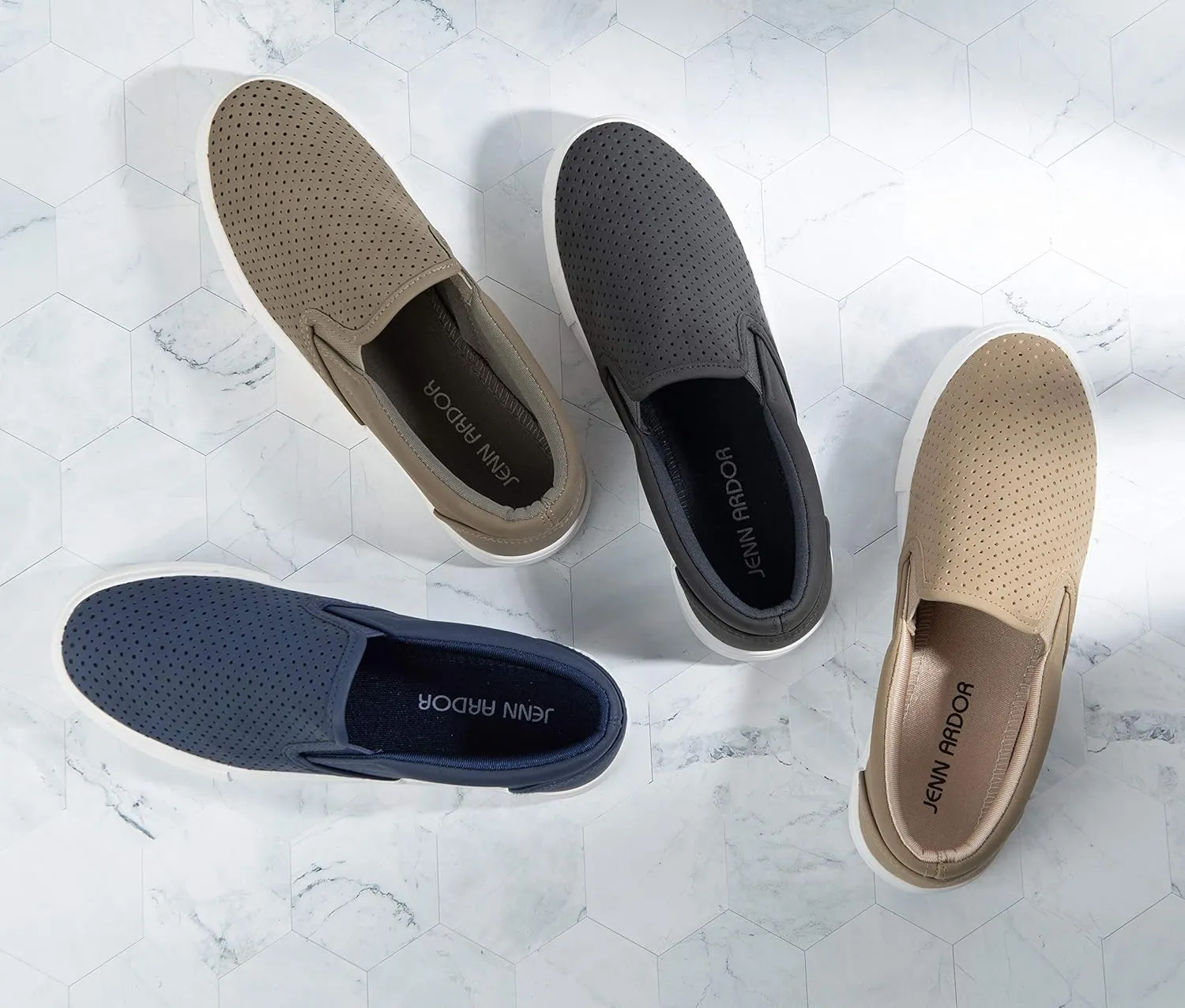 JENN ARDOR Womens Slip On Sneakers Perforated/Quilted Casual Shoes Fashion Walking Flats