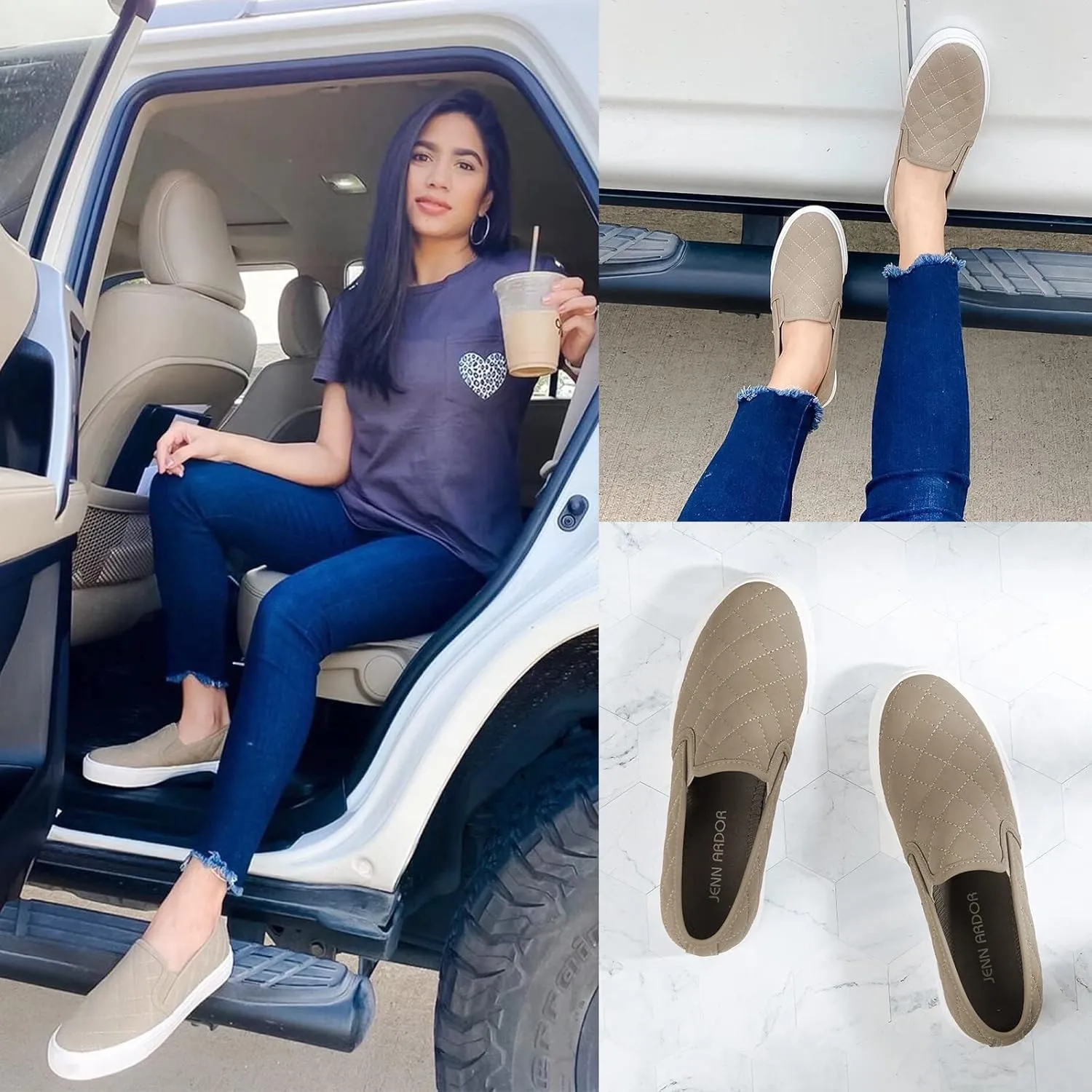 JENN ARDOR Womens Slip On Sneakers Perforated/Quilted Casual Shoes Fashion Walking Flats