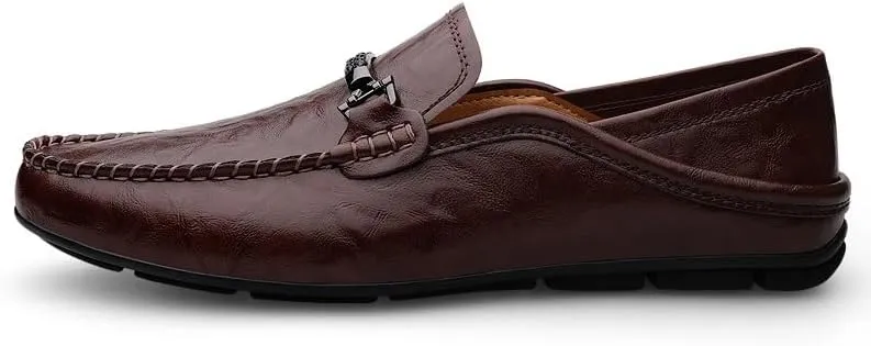 JIADELI Loafers for Men Vegan Leather Solid Color Apron Toe Penny Loafers Flexible Flat Heel Anti-Slip Wedding Walking Slip-ons