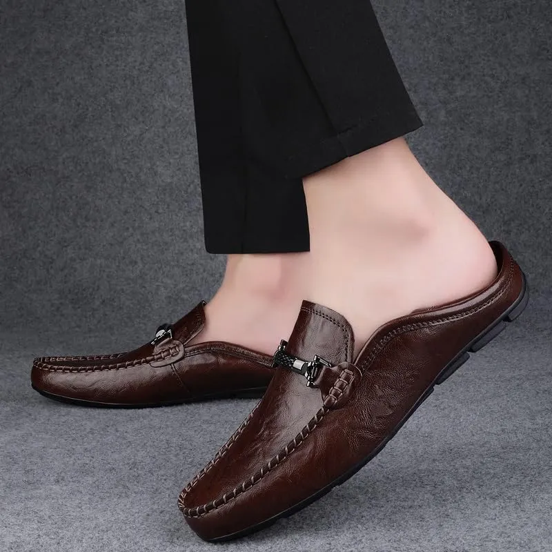 JIADELI Loafers for Men Vegan Leather Solid Color Apron Toe Penny Loafers Flexible Flat Heel Anti-Slip Wedding Walking Slip-ons