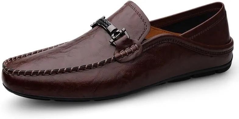 JIADELI Loafers for Men Vegan Leather Solid Color Apron Toe Penny Loafers Flexible Flat Heel Anti-Slip Wedding Walking Slip-ons