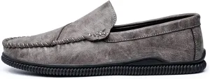 JIADELI Mens Loafers Vegan Leather Stitching Details Round Toe Comfortable Flat Heel Flexible Prom Casual Slip On