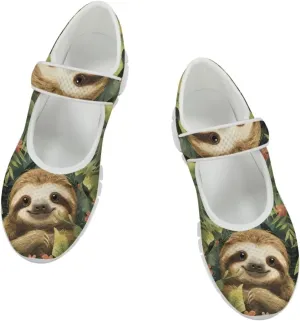 JoyLamoria Sloth Travel Mary Jane Low Top Party Sneakers Womens Adjustable Walking Shoes Indoor Outdoor Home Slippers