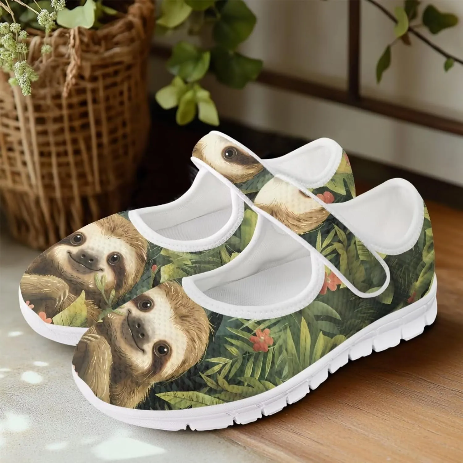 JoyLamoria Sloth Travel Mary Jane Low Top Party Sneakers Womens Adjustable Walking Shoes Indoor Outdoor Home Slippers