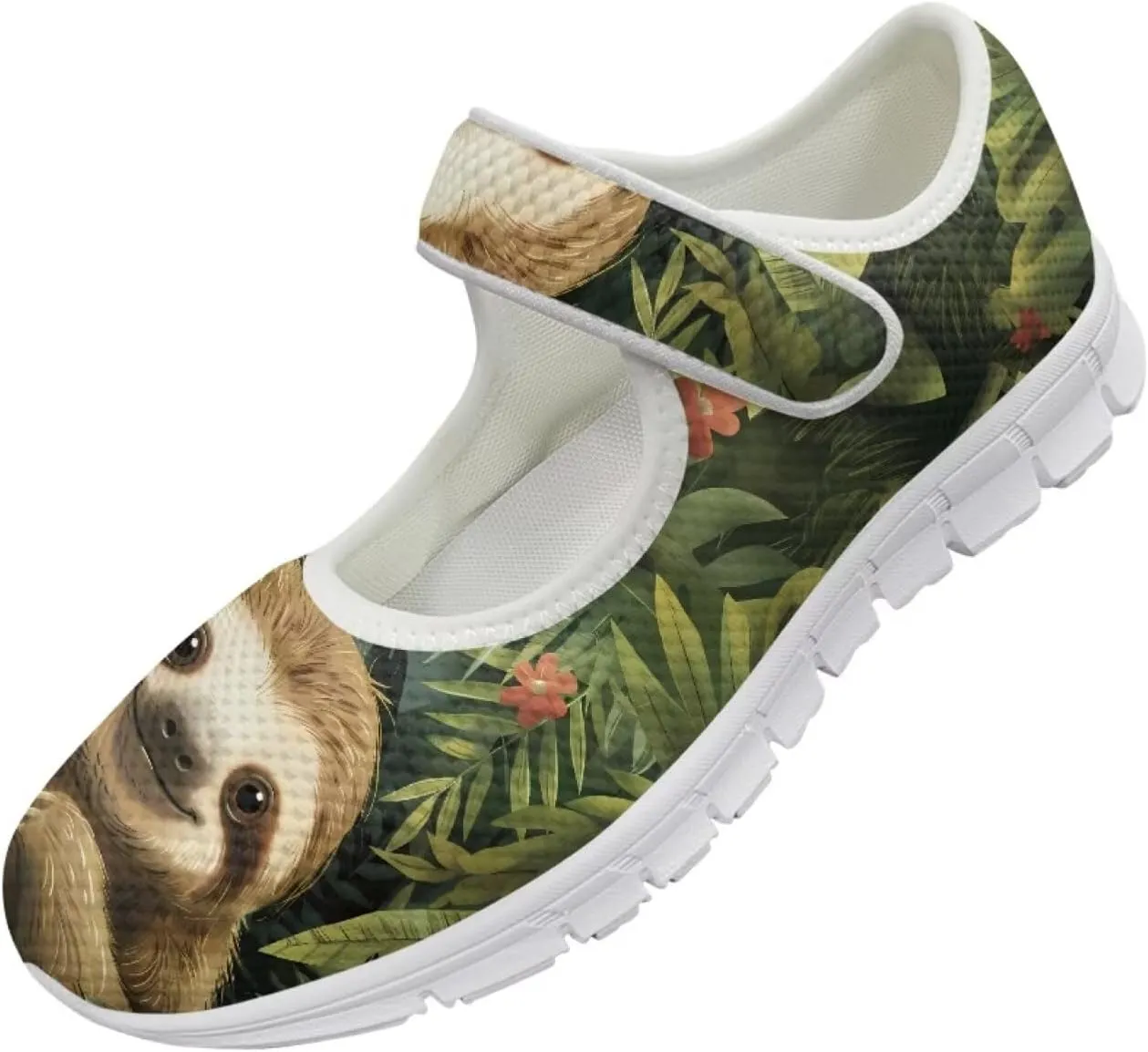 JoyLamoria Sloth Travel Mary Jane Low Top Party Sneakers Womens Adjustable Walking Shoes Indoor Outdoor Home Slippers