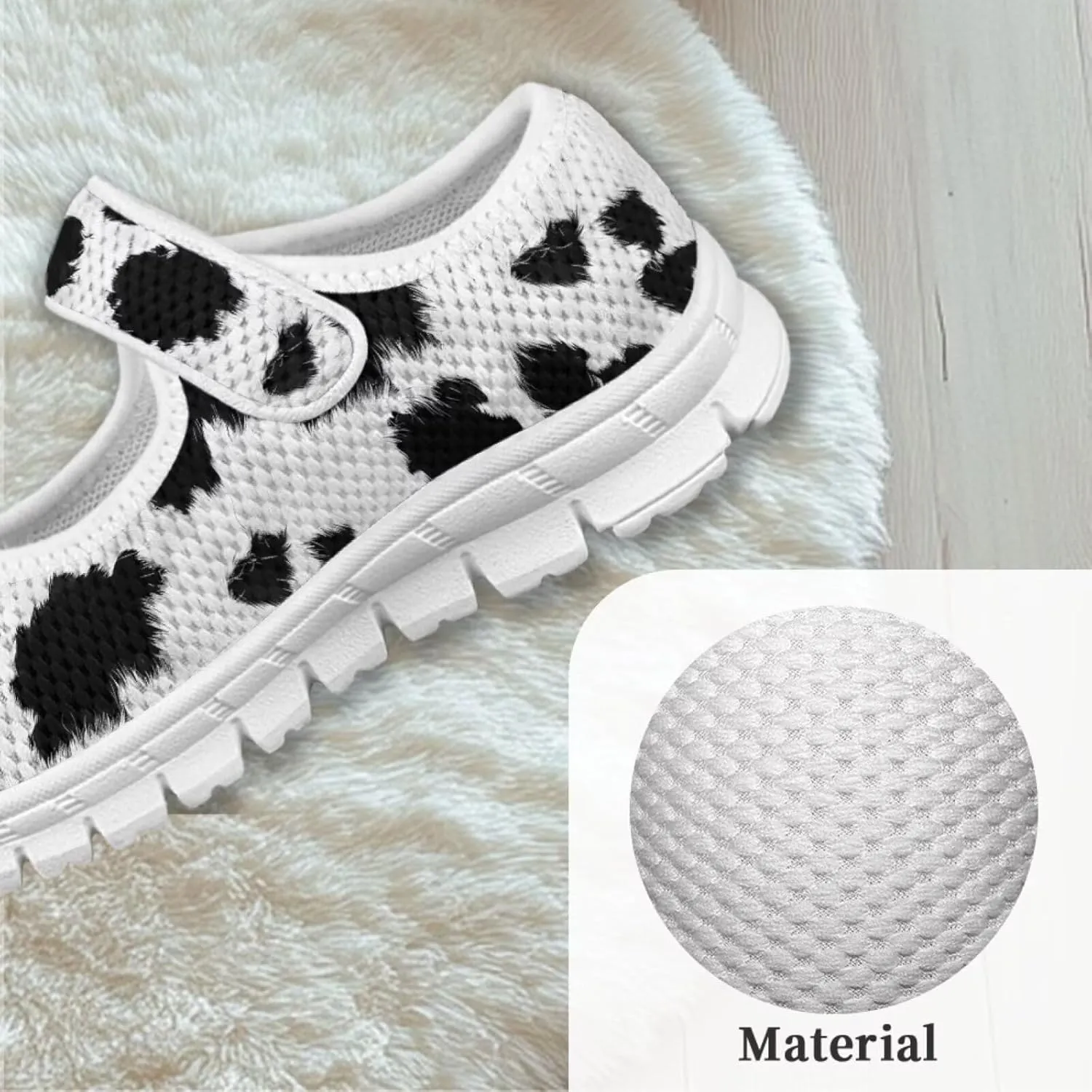 JoyLamoria White Cow Print Toddler Girls Mary Jane Shoes Girls Cute Ballet Dress Shoes School Uniform Flats Sneakers for Kids