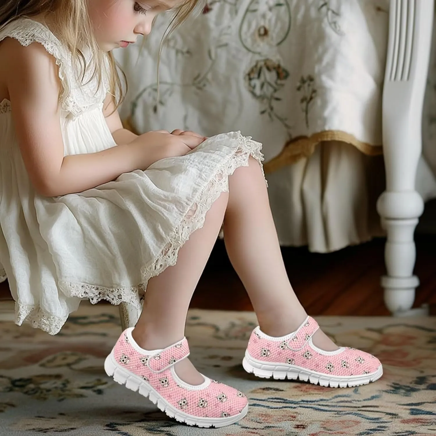 JoyLamoria White Cow Print Toddler Girls Mary Jane Shoes Girls Cute Ballet Dress Shoes School Uniform Flats Sneakers for Kids
