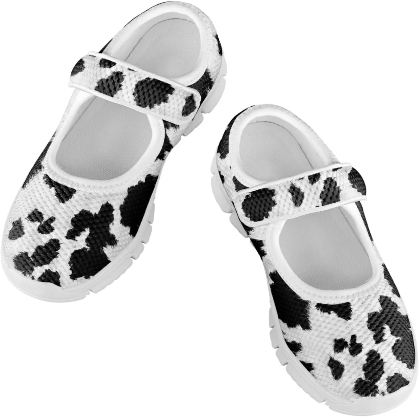 JoyLamoria White Cow Print Toddler Girls Mary Jane Shoes Girls Cute Ballet Dress Shoes School Uniform Flats Sneakers for Kids