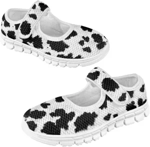 JoyLamoria White Cow Print Toddler Girls Mary Jane Shoes Girls Cute Ballet Dress Shoes School Uniform Flats Sneakers for Kids