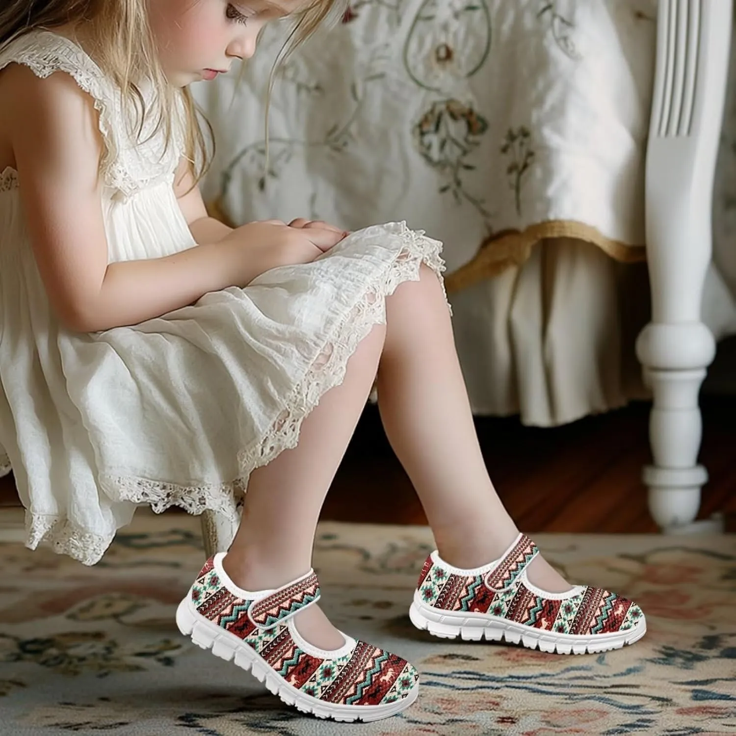 JoyLamoria White Cow Print Toddler Girls Mary Jane Shoes Girls Cute Ballet Dress Shoes School Uniform Flats Sneakers for Kids