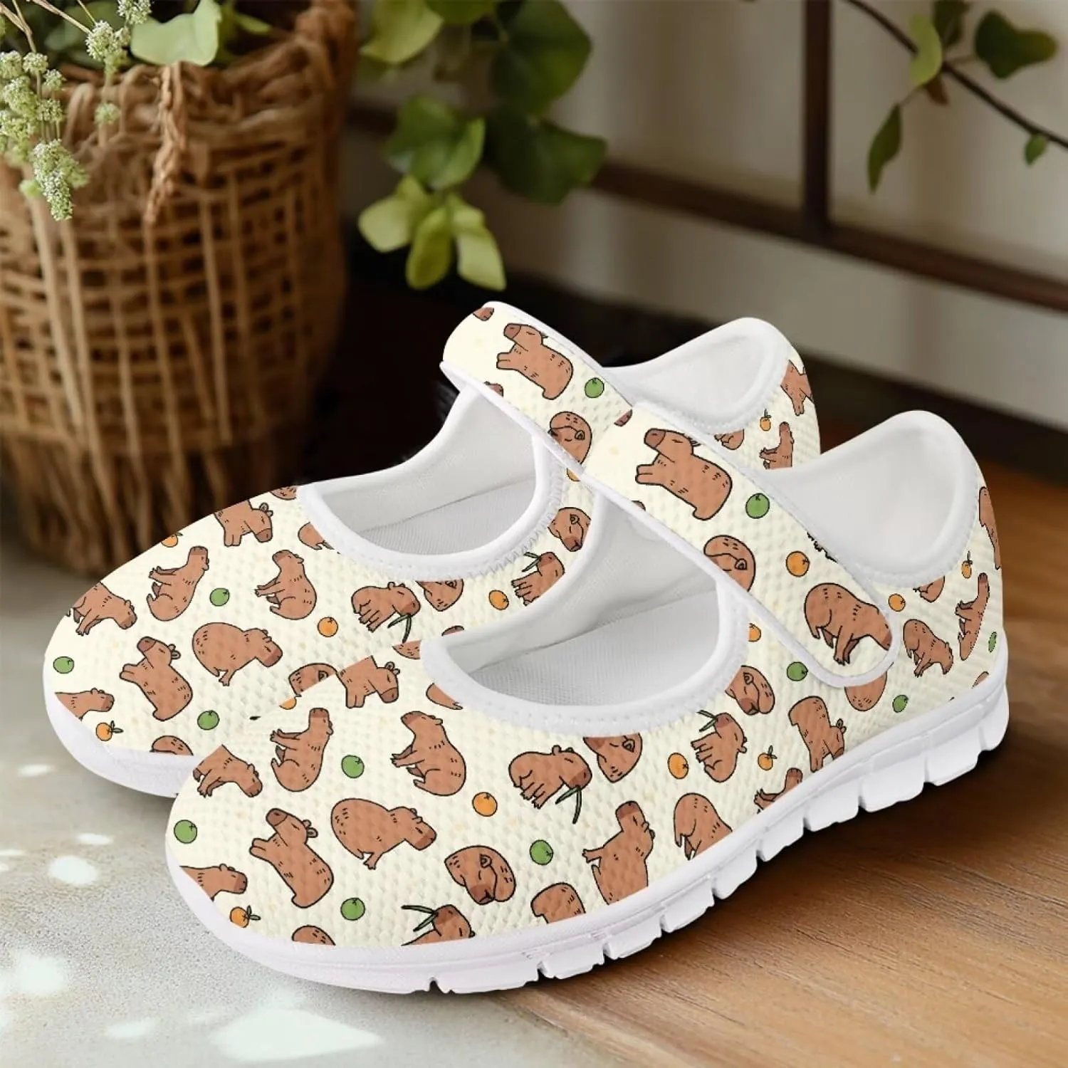 JoyLamoria Womens Comfort Flats Cute Mary Jane Shoes Colorful Dachshund Printed Walking Shoes Ultra Light Wide Fashion Sneakers