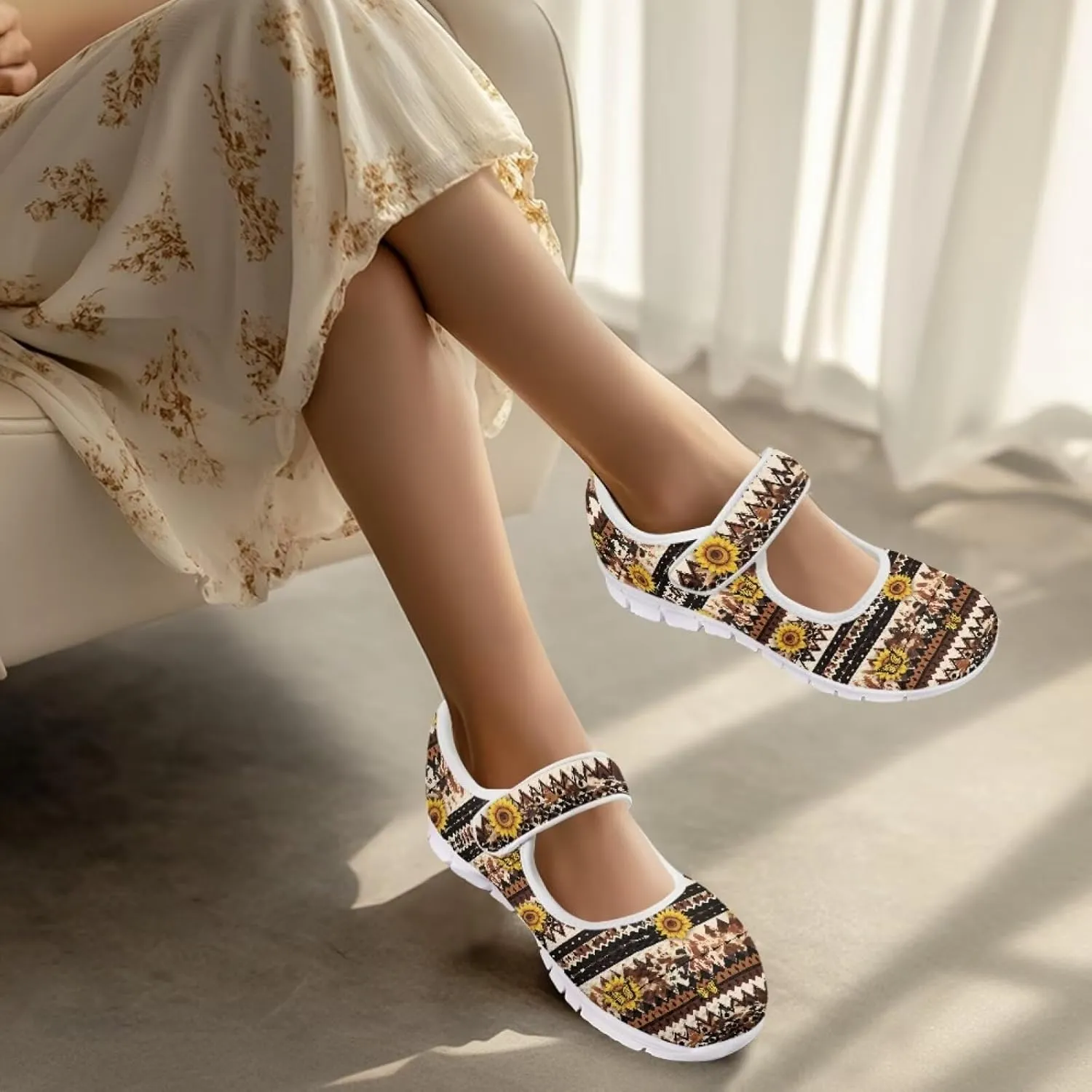 JoyLamoria Womens Comfort Flats Cute Mary Jane Shoes Colorful Dachshund Printed Walking Shoes Ultra Light Wide Fashion Sneakers