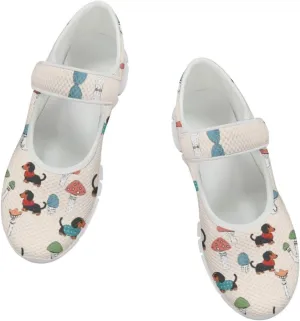JoyLamoria Womens Comfort Flats Cute Mary Jane Shoes Colorful Dachshund Printed Walking Shoes Ultra Light Wide Fashion Sneakers
