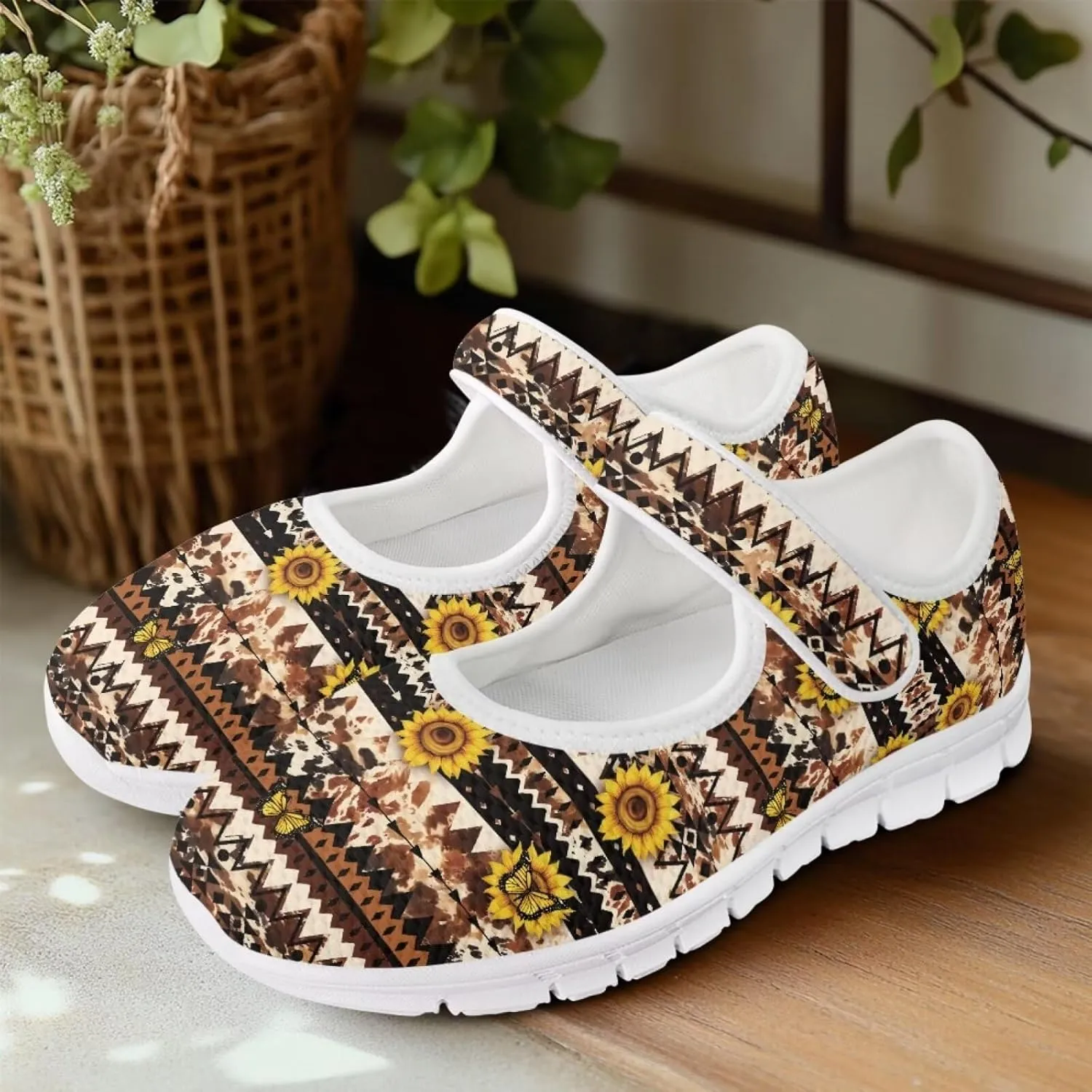 JoyLamoria Womens Comfort Flats Cute Mary Jane Shoes Colorful Dachshund Printed Walking Shoes Ultra Light Wide Fashion Sneakers
