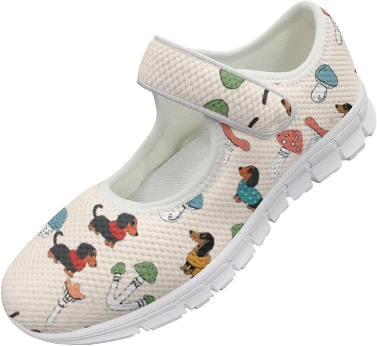 JoyLamoria Womens Comfort Flats Cute Mary Jane Shoes Colorful Dachshund Printed Walking Shoes Ultra Light Wide Fashion Sneakers
