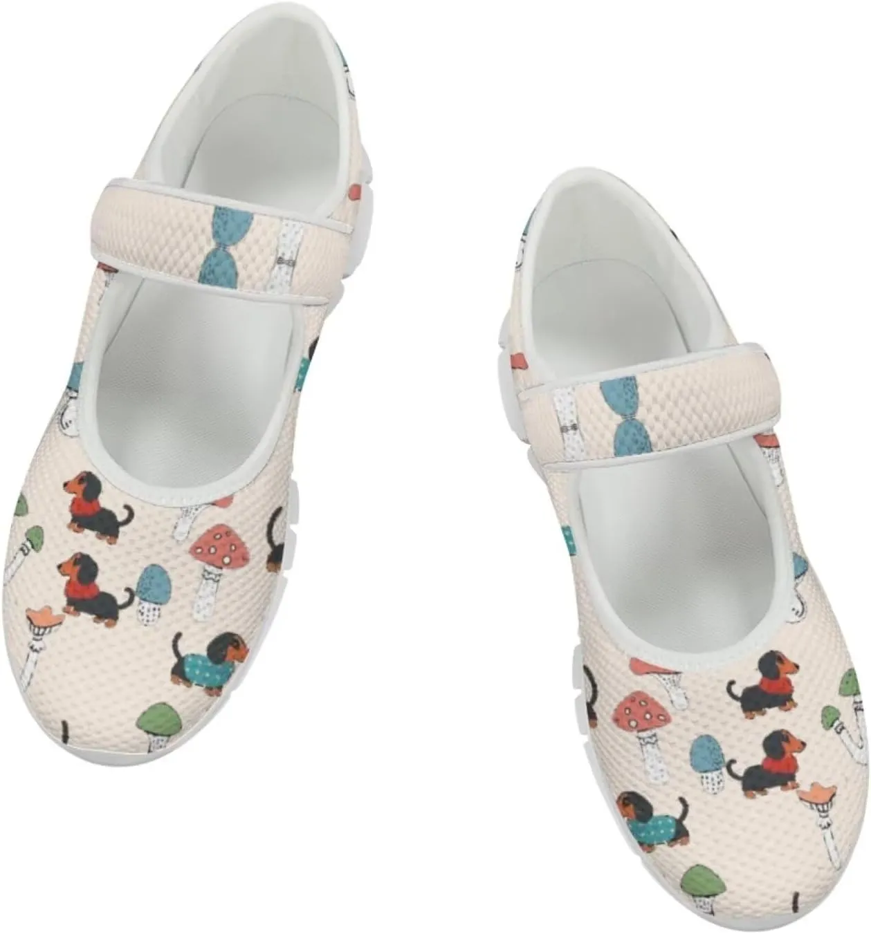 JoyLamoria Womens Comfort Flats Cute Mary Jane Shoes Colorful Dachshund Printed Walking Shoes Ultra Light Wide Fashion Sneakers
