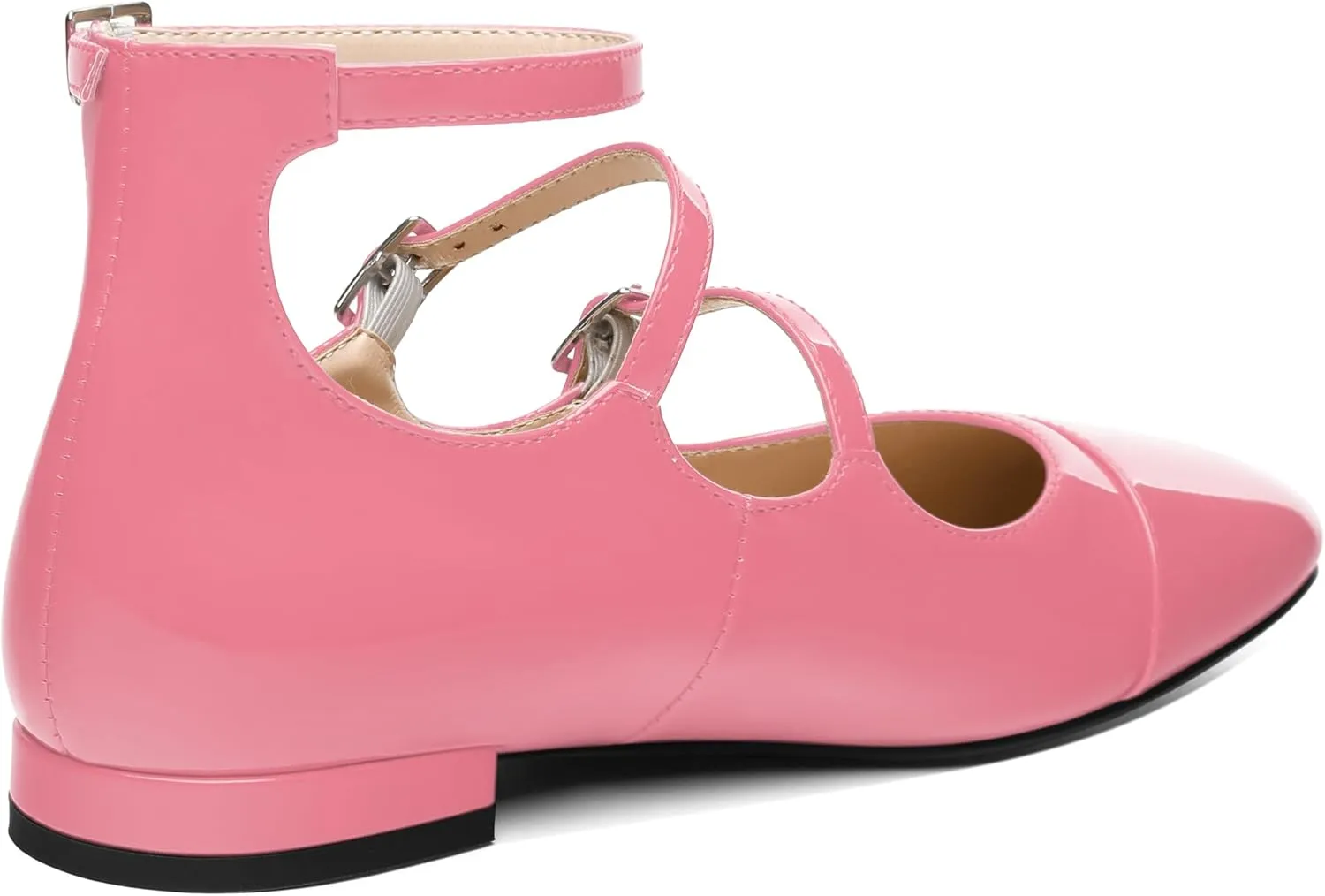JUSTDANNI Flats for Women Mary Jane Shoes with Round Toe Low Chunky Block Heels Fashion Patent Ankle Strap Pumps for Wedding Party Dating Work
