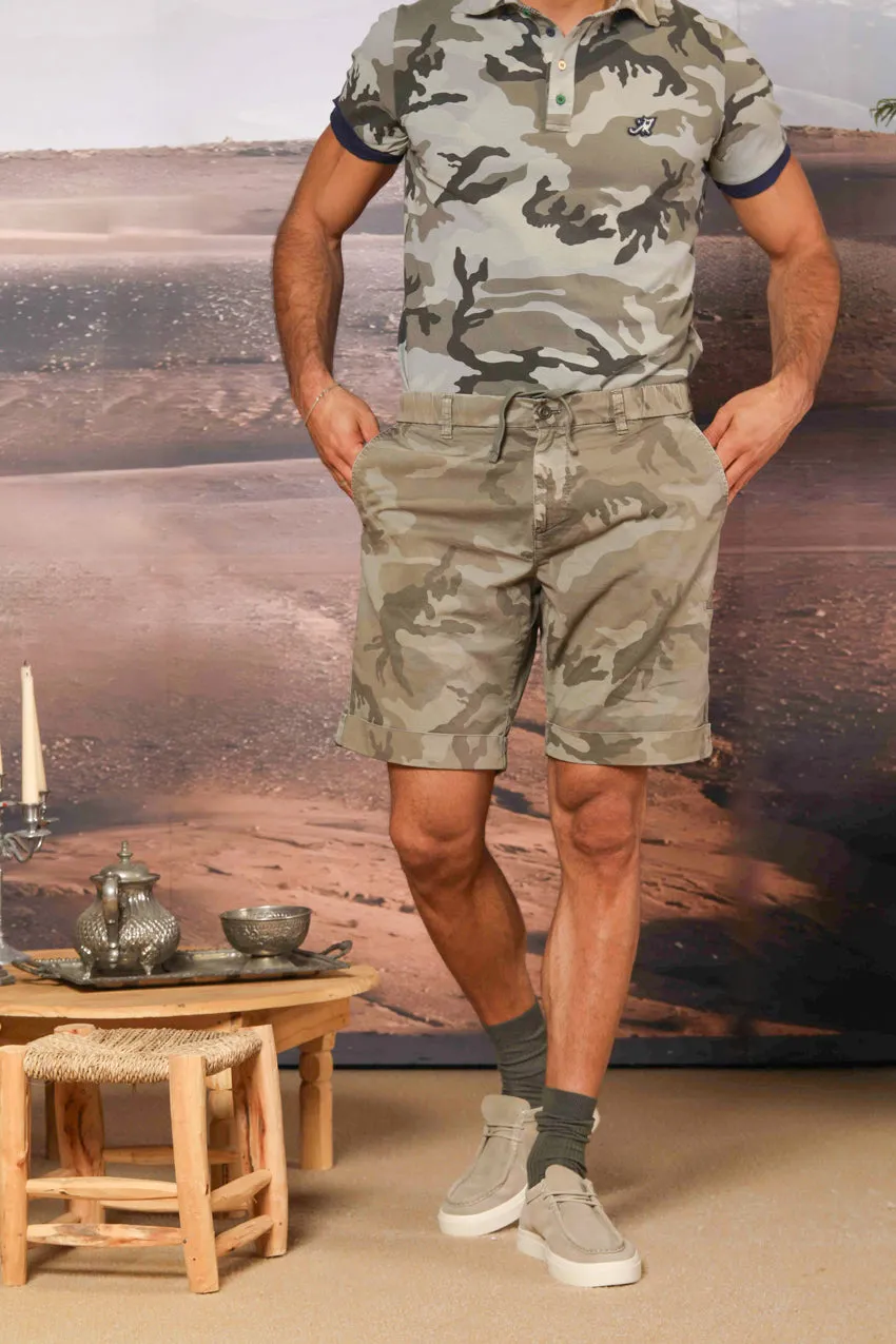 Khinos M74 bermuda chino uomo in cotone con stampa camouflage bianca relaxed fit