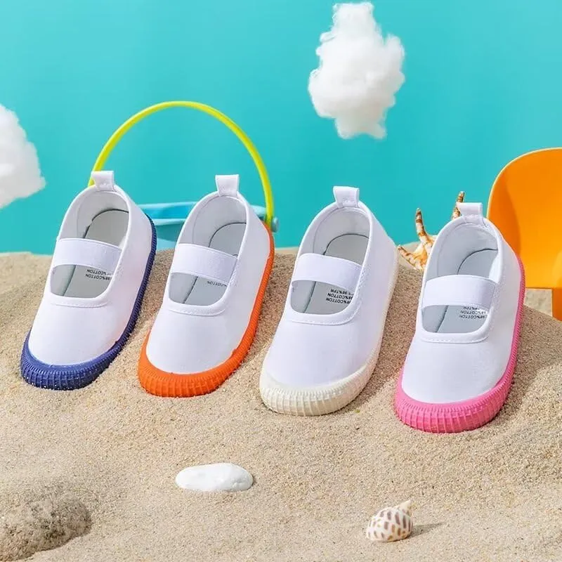 Kids Boy Girl White Fashion Canvas Shoes for School Walking Running Travel
