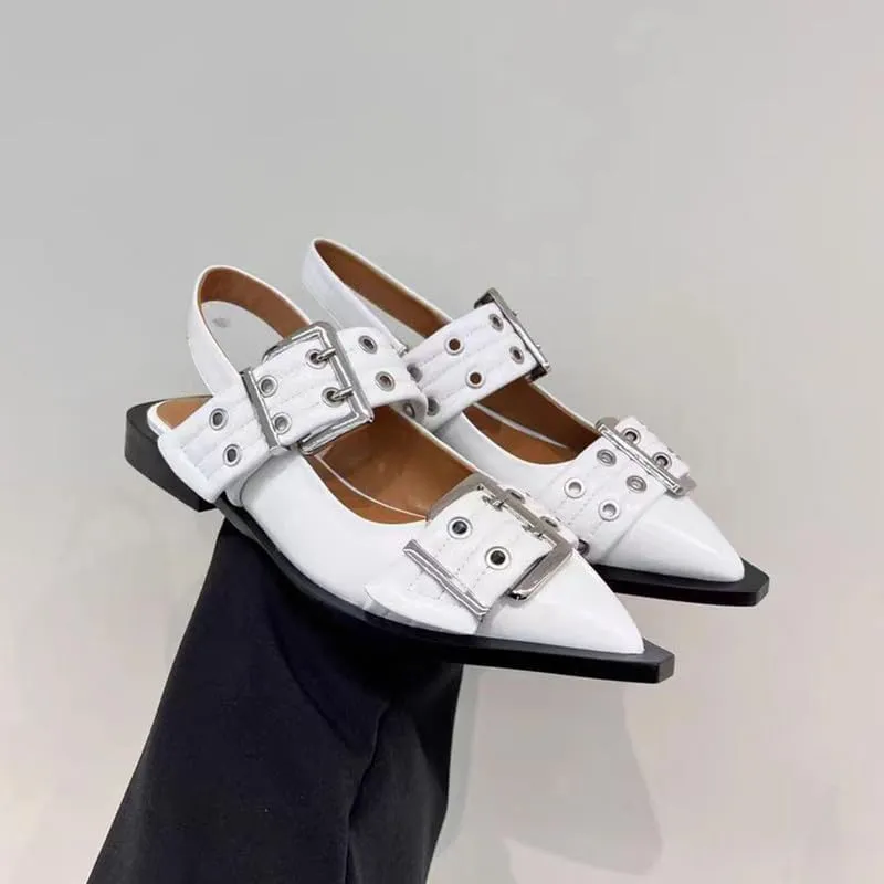 KOKOMOMO Women's Slingback Ballet Flats Goth Buckled Mary Jane Flats Pointed Closed Toe Women Footwear Non-Slip Rubber Sole Women Sandals Dress Shoes
