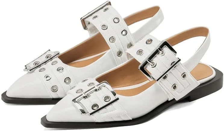KOKOMOMO Women's Slingback Ballet Flats Goth Buckled Mary Jane Flats Pointed Closed Toe Women Footwear Non-Slip Rubber Sole Women Sandals Dress Shoes