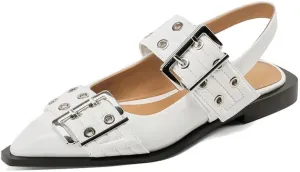 KOKOMOMO Women's Slingback Ballet Flats Goth Buckled Mary Jane Flats Pointed Closed Toe Women Footwear Non-Slip Rubber Sole Women Sandals Dress Shoes