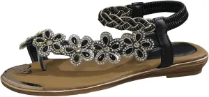 Ladies Flat Sandals Summer Beach Boho Flower Water Shoes For Women With Non Slip Comfy Strappy Sandals