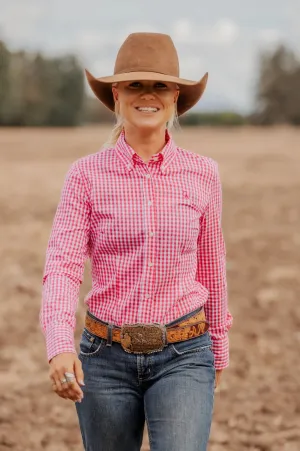 Ladies Slim Fit Long Sleeve Shirt Cherry Check