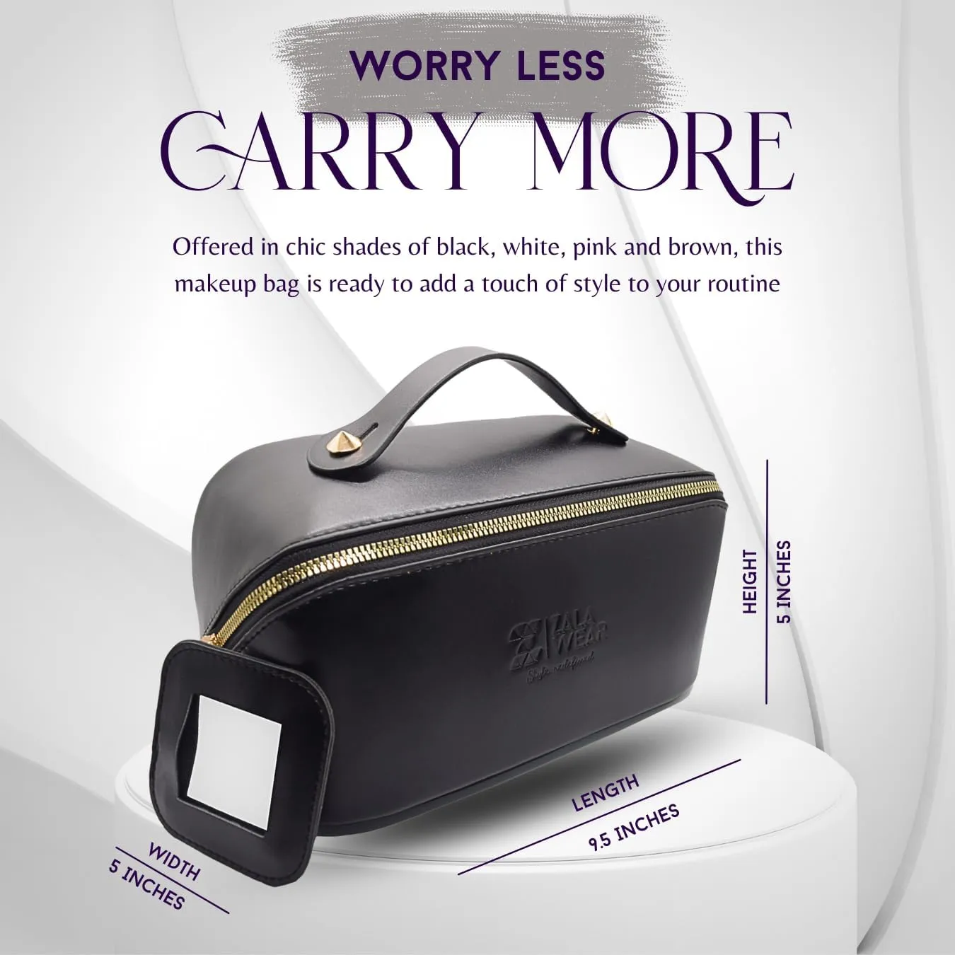 Large Capacity Travel Lay Flat Makeup Bag with Mirror  Faux Leather Make Up Traveling Organizer Bag Case for Women  Multifunctional Waterproof Cosmetic Toiletry Skincare Bag (Black)