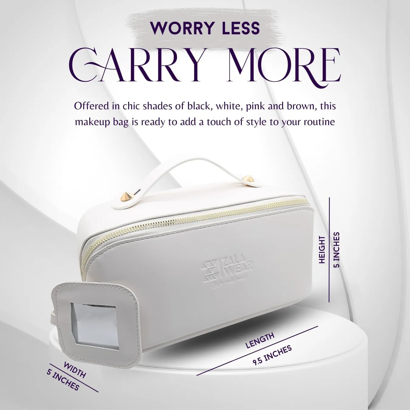 Large Capacity Travel Lay Flat Makeup Bag with Mirror  Faux Leather Make Up Traveling Organizer Bag Case for Women  Multifunctional Waterproof Cosmetic Toiletry Skincare Bag (White)
